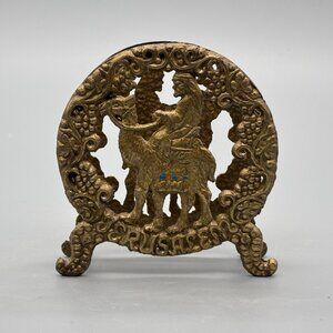 Vintage Jerusalem Brass Napkin Holder Camel Rider Souvenir Middle Eastern Decor
